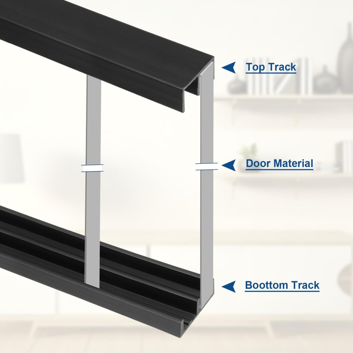 4set Plastic Sliding Door Track 1 Ft Glass Cabinet Window Hardware Set For 1 4 Thick Panels Small Bypassing Closet Black