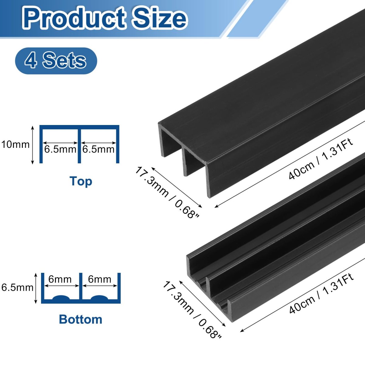 4set Plastic Sliding Door Track 1 Ft Glass Cabinet Window Hardware Set For 1 4 Thick Panels Small Bypassing Closet Black