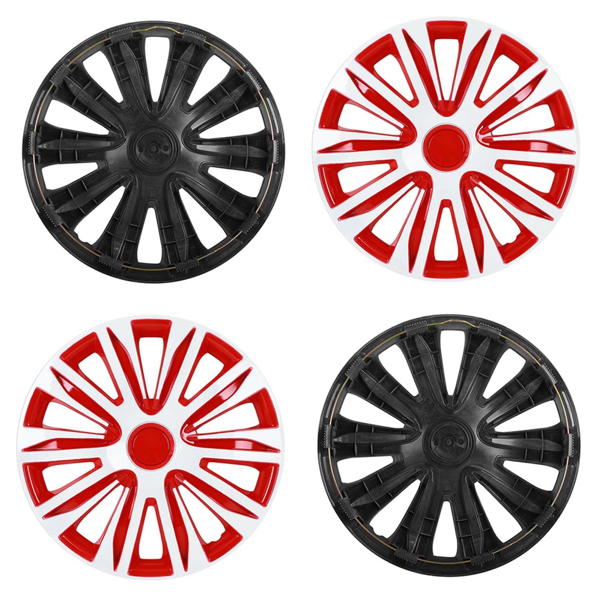 Universal 17 In Full Hubcap Wheel Covers Set Of 4 White And Red Abs Pc Rim Skins Adjustable Retention System For Most Vehicle