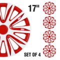 Universal 17 In Full Hubcap Wheel Covers Set Of 4 White And Red Abs Pc Rim Skins Adjustable Retention System For Most Vehicle