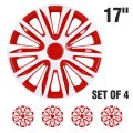 Universal 17 In Full Hubcap Wheel Covers Set Of 4 White And Red Abs Pc Rim Skins Adjustable Retention System For Most Vehicle
