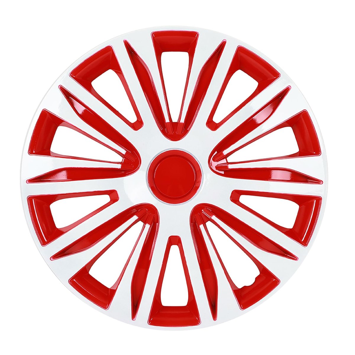 Universal 17 In Full Hubcap Wheel Covers Set Of 4 White And Red Abs Pc Rim Skins Adjustable Retention System For Most Vehicle