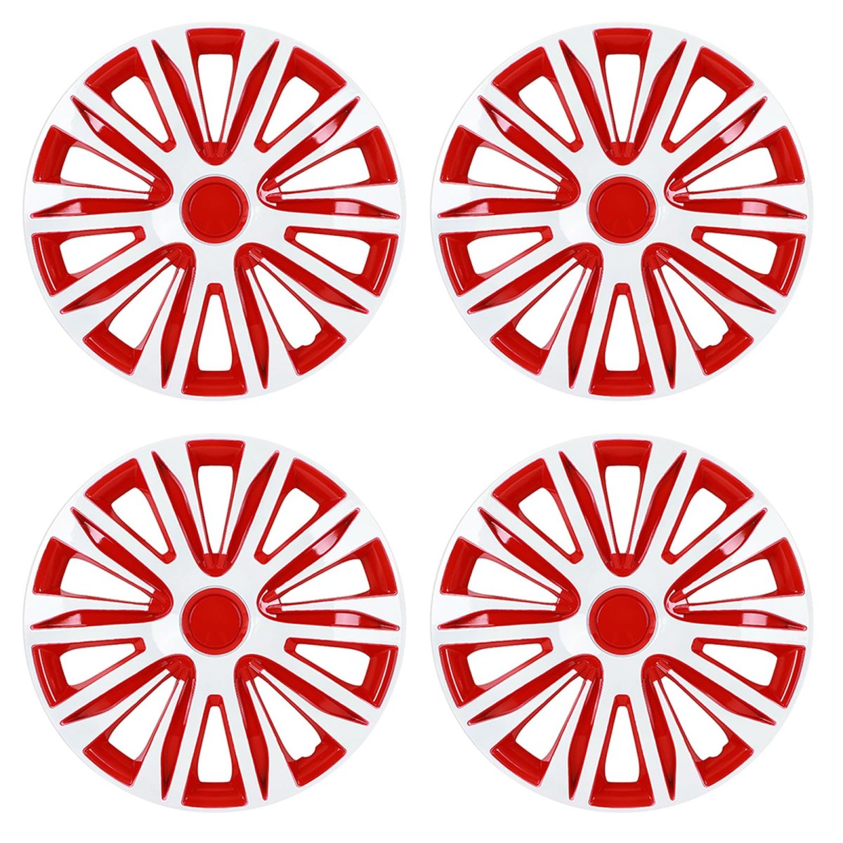 Universal 17 In Full Hubcap Wheel Covers Set Of 4 White And Red Abs Pc Rim Skins Adjustable Retention System For Most Vehicle