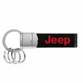 Ipick Image Compatible With Jeep In Red Black Real Leather Strap Chrome Round Hook Metal Key Chain