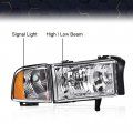 Pit66 Headlights For 1994-2002 Dodge Ram 1500 2500 3500 Headlamps Assembly Clear Lens Housing Amber Reflector