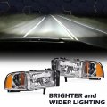 Pit66 Headlights For 1994-2002 Dodge Ram 1500 2500 3500 Headlamps Assembly Clear Lens Housing Amber Reflector