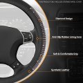 14 1 2 To 15 Inches Microfiber Leather Steering Wheel Cover With Stylish Cystal Diamond Contrast Design Anti-slip Inner Rubber