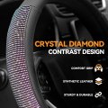 14 1 2 To 15 Inches Microfiber Leather Steering Wheel Cover With Stylish Cystal Diamond Contrast Design Anti-slip Inner Rubber
