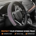 14 1 2 To 15 Inches Microfiber Leather Steering Wheel Cover With Stylish Cystal Diamond Contrast Design Anti-slip Inner Rubber