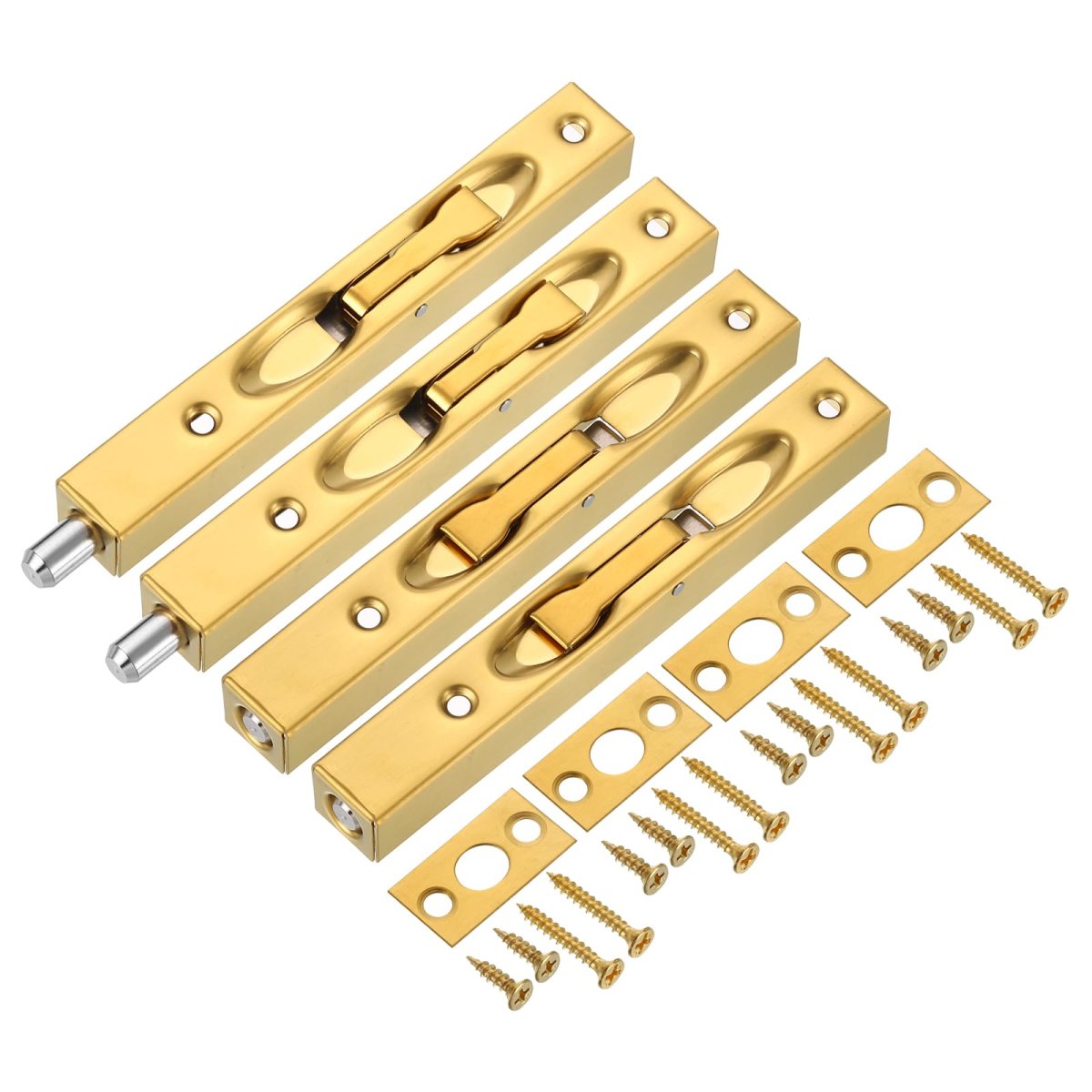 4pcs Door Flush Bolts Latch 6 Inch Stainless Steel Security Guard Lever Action Slide Lock For Inactive Leaf Double Dummy Gold
