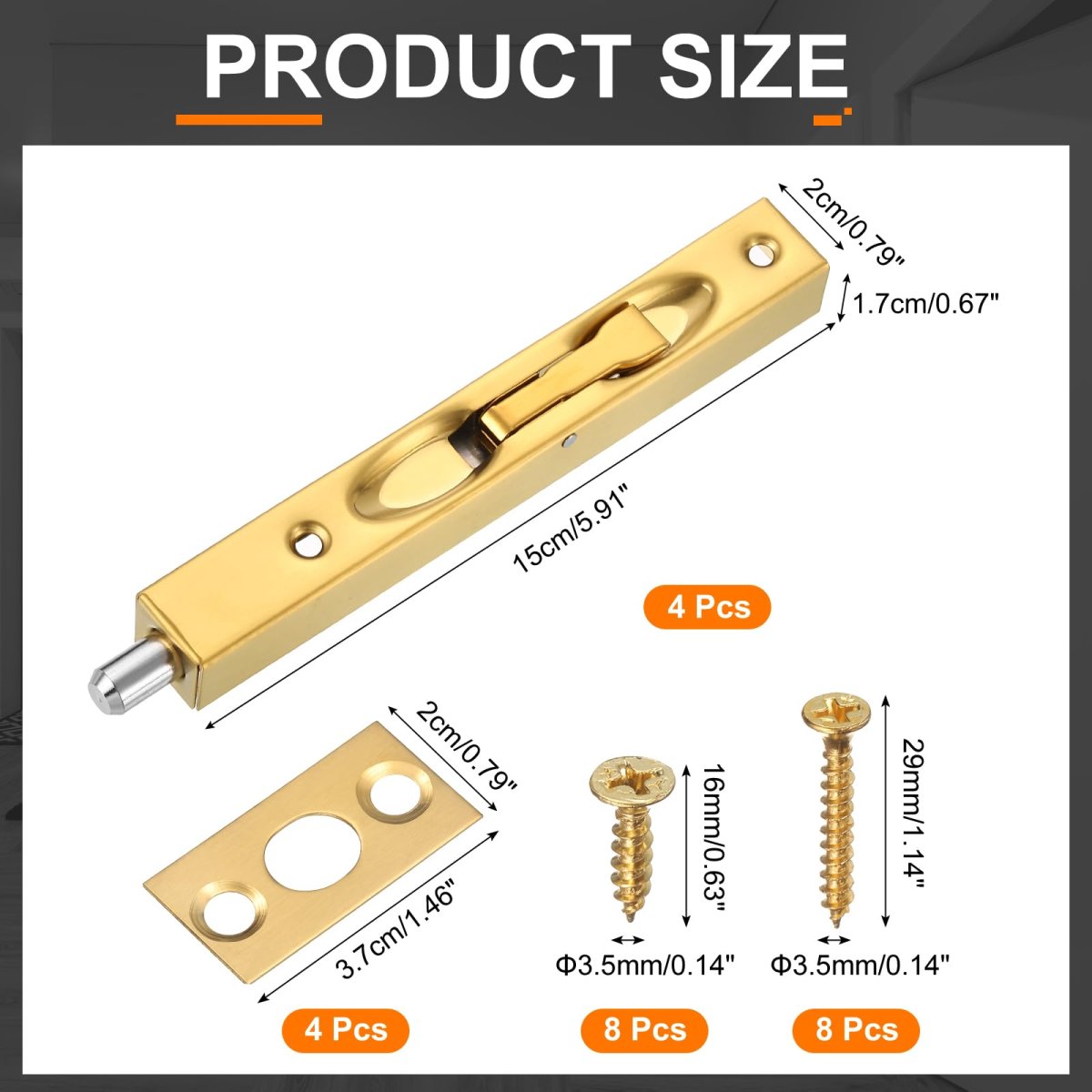 4pcs Door Flush Bolts Latch 6 Inch Stainless Steel Security Guard Lever Action Slide Lock For Inactive Leaf Double Dummy Gold