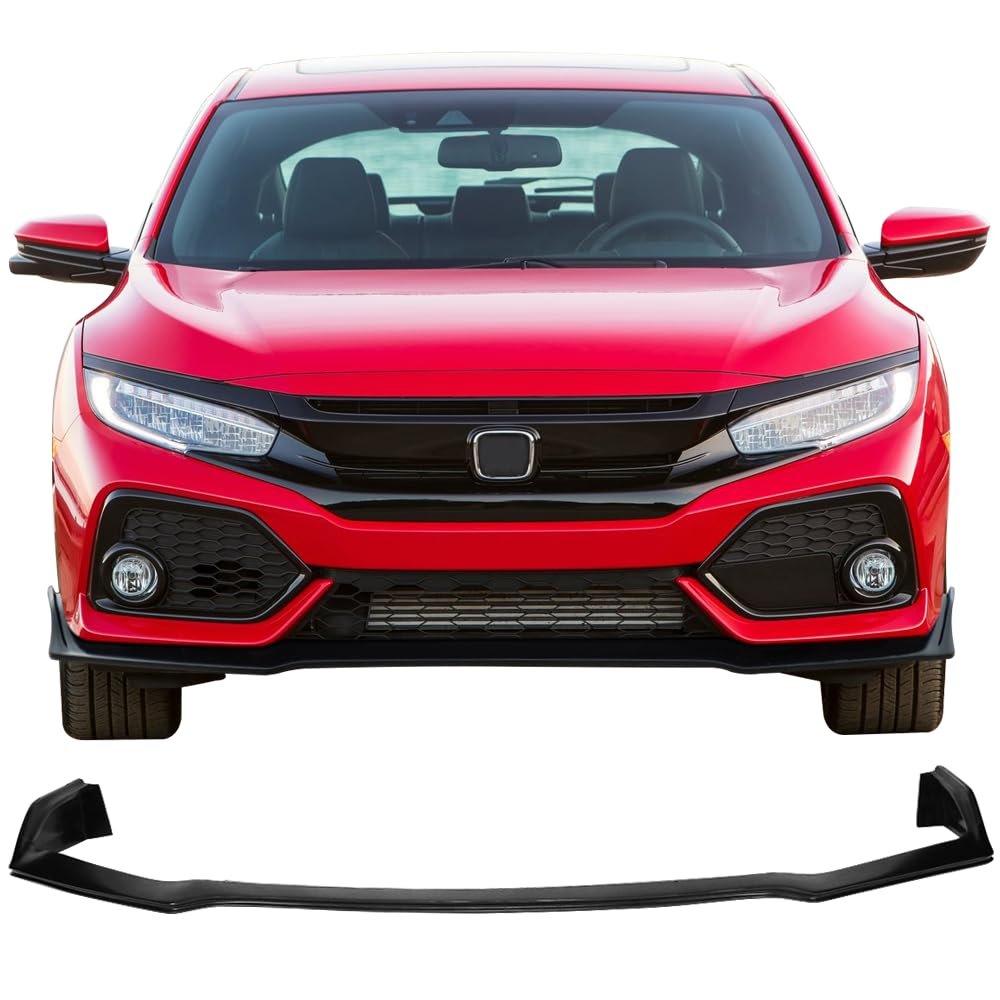 Ikon Motorsports Front Bumper Lip For 2017-2021 Honda Civic Hatchback Si Coupe Sedan 10th Gen Tr Style Unpainted Pu Air Dam