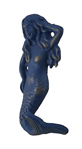 Cast Iron Decorative Wall Hooks Set Of 4 Blue Distressed Mermaids Hook 2 75 X 5 1 25 Inches Model 30081