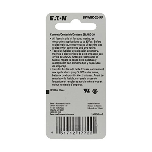 Bussmann Bp Agc-20 20 Amp Fast Acting Glass Tube Fuse Yellow