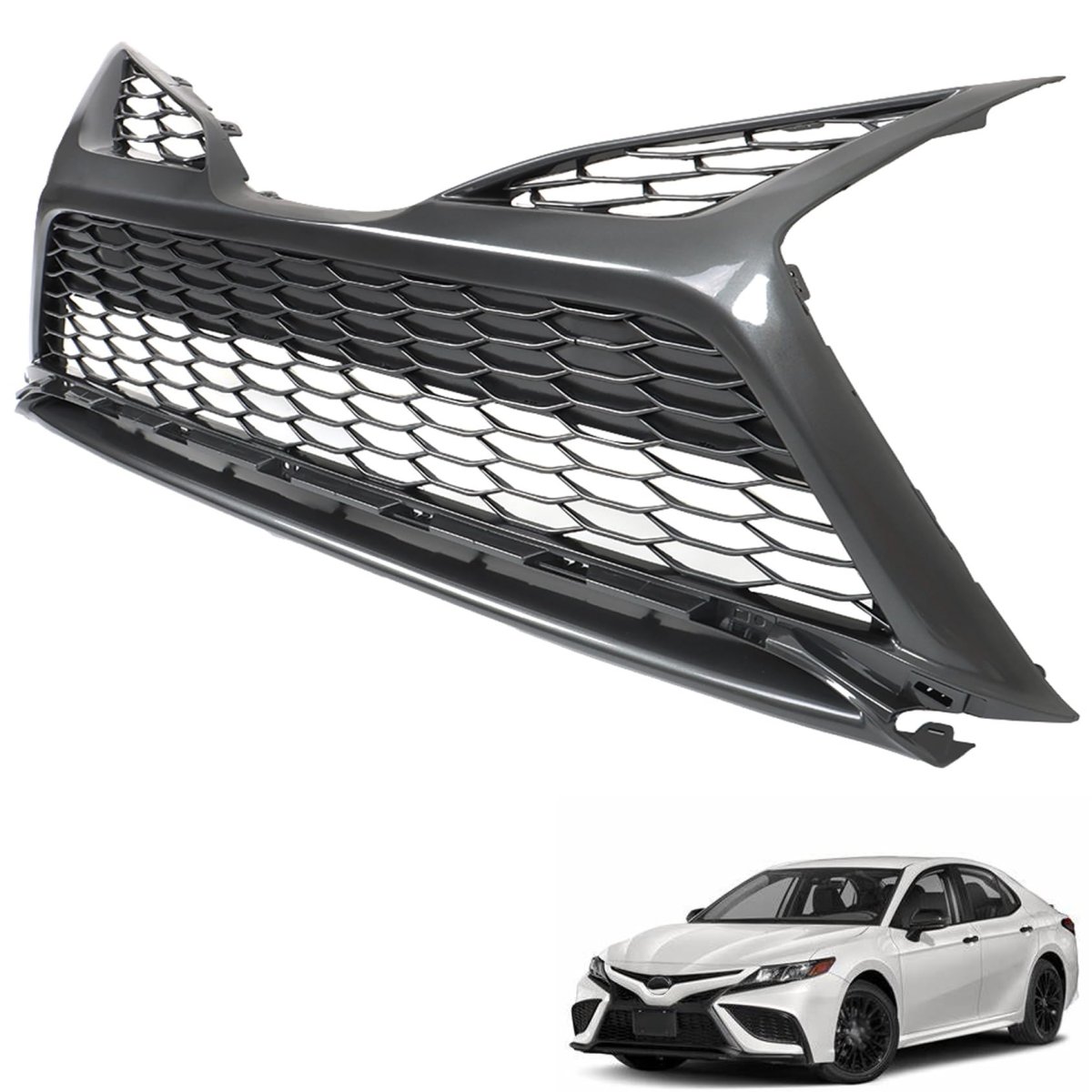 Gray Front Bumper Lower Grill Honeycomb Mesh Grille Without Sensor Holes For 2021 2022 Camry Se Xse Sedan 4 Door