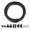 Uxcell Pneumatic 6mm Od Pu Air Tubing Kit Hose Line 10m Black With Push To Connect Fittings