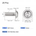 Uxcell Flanged Button Head Socket Cap Screws M5 12mm Hex Drive 304 Stainless Steel Fasteners Bolts Fully Threaded Machine Screw