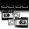 Amerilite Chrome Crystal Replacement Headlights Led Halo Pair For Chevy Fullsize Passenger And Driver Side