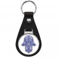 Hamsa Hand Of Fatima Good Luck Amulet Keychain Black Premium Leather Chain With Key Ring 