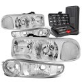 Auto Dynasty Chrome Housing Clear Corner Headlight W Bumper Lamps Tool Kit For Gmc Sierra 1500 Yukon Xl Denali 01-07 