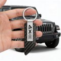 Jeep 4xe Black Pu Leather Carbon Fiber Texture Strap Silver Metal Bar Key Chain Official Licensed