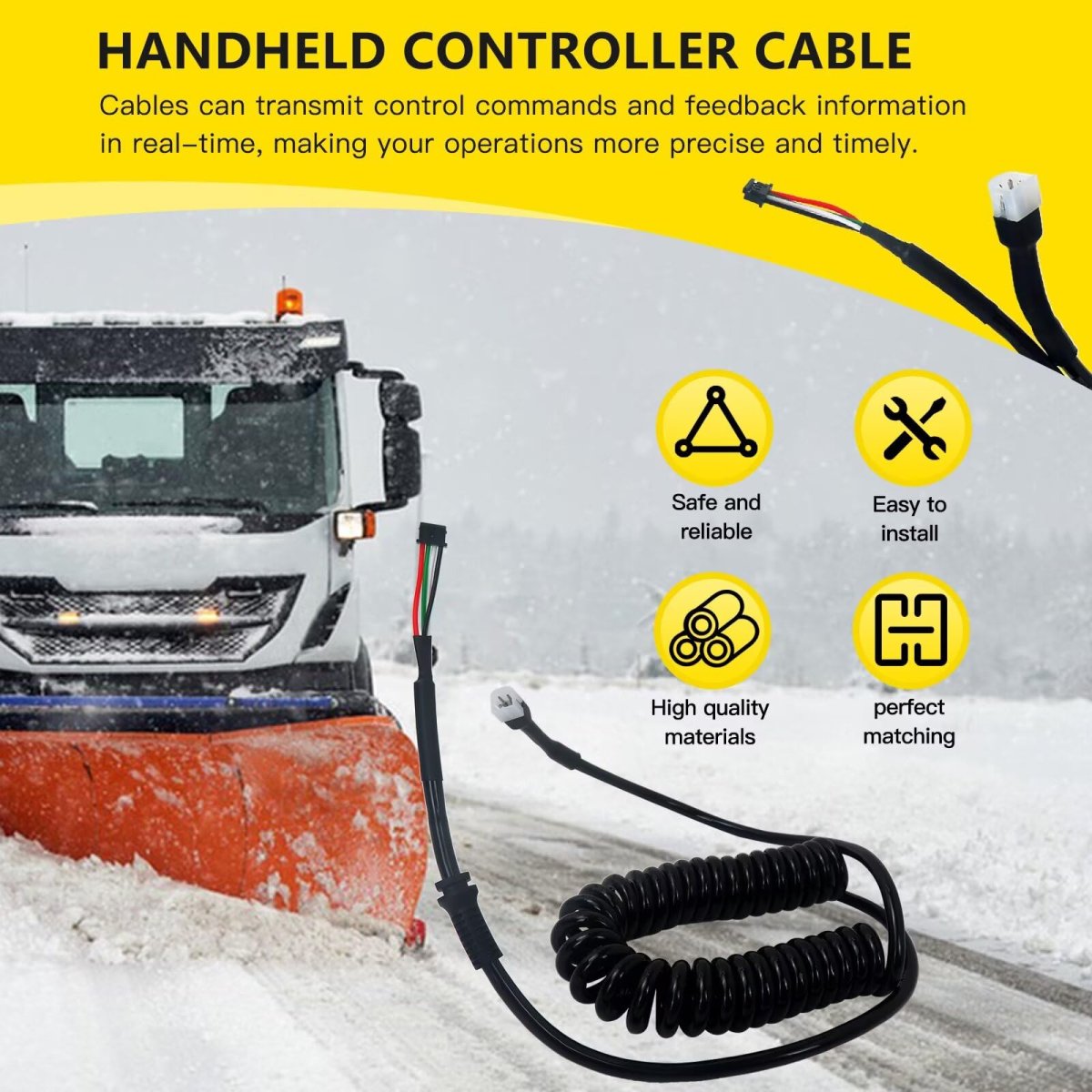 Handheld Controller Cable Cord 96464 For Western Fisher Fleet Flex Snow Plows 9 Button 4 Pin Square