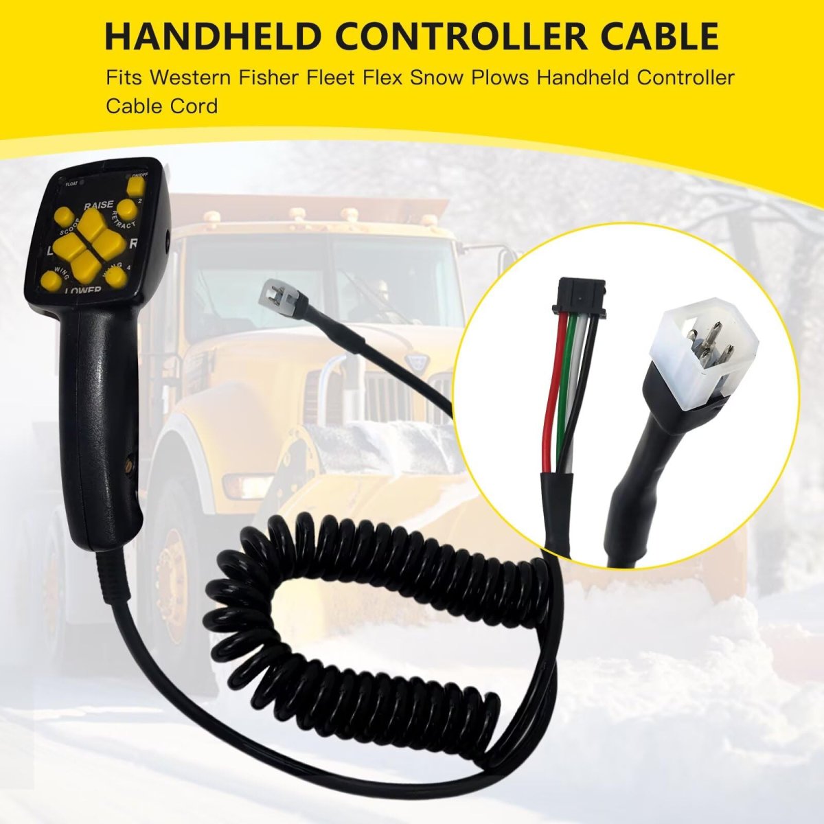 Handheld Controller Cable Cord 96464 For Western Fisher Fleet Flex Snow Plows 9 Button 4 Pin Square