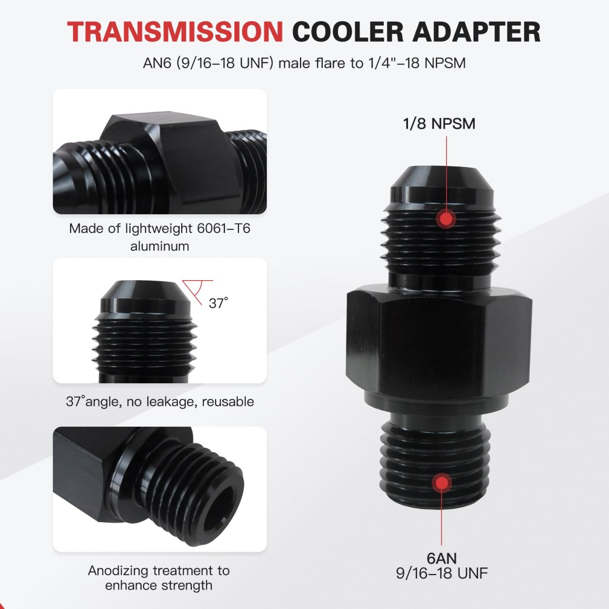 2pcs An6 9 16-18 Unf To 1 4 Npsm Straight Thread Transmission Adapter For Th350 Th400 700r4 Black