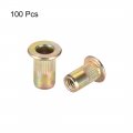 Uxcell M4 Carbon Steel Rivet Nuts Flat Head Insert Yellow Zinc Plated 100 Pcs