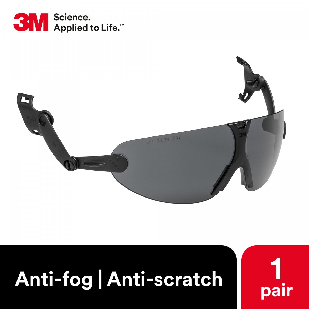 3m Safety Glasses Ansi Z87 Anti-fog Gray Lens Attaches To Hard Hat Suspension
