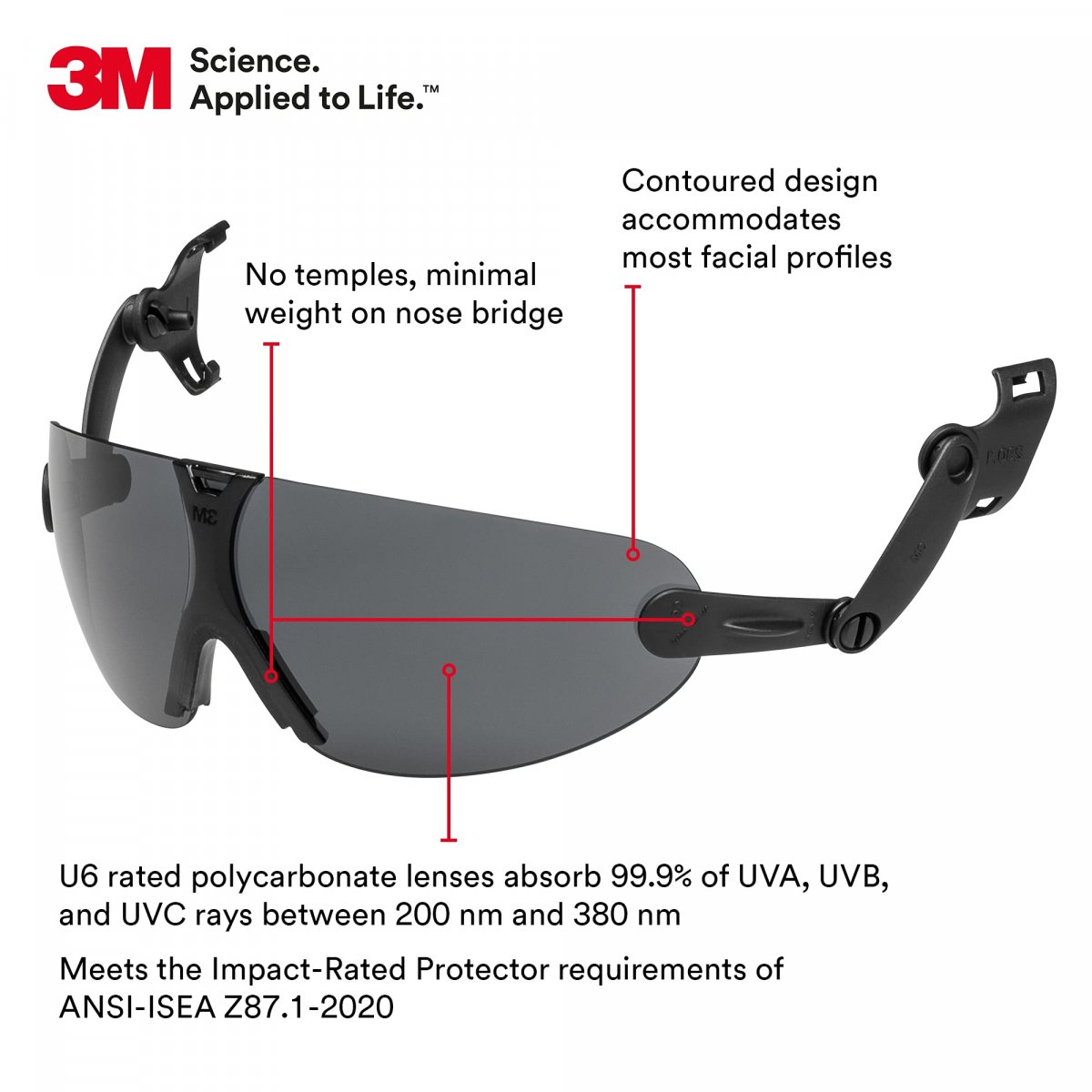 3m Safety Glasses Ansi Z87 Anti-fog Gray Lens Attaches To Hard Hat Suspension