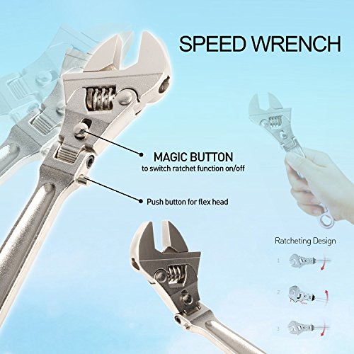 Flexhead Adjustable Wrench 8 Flex Ratcheting with 180 Degree Rotating Head