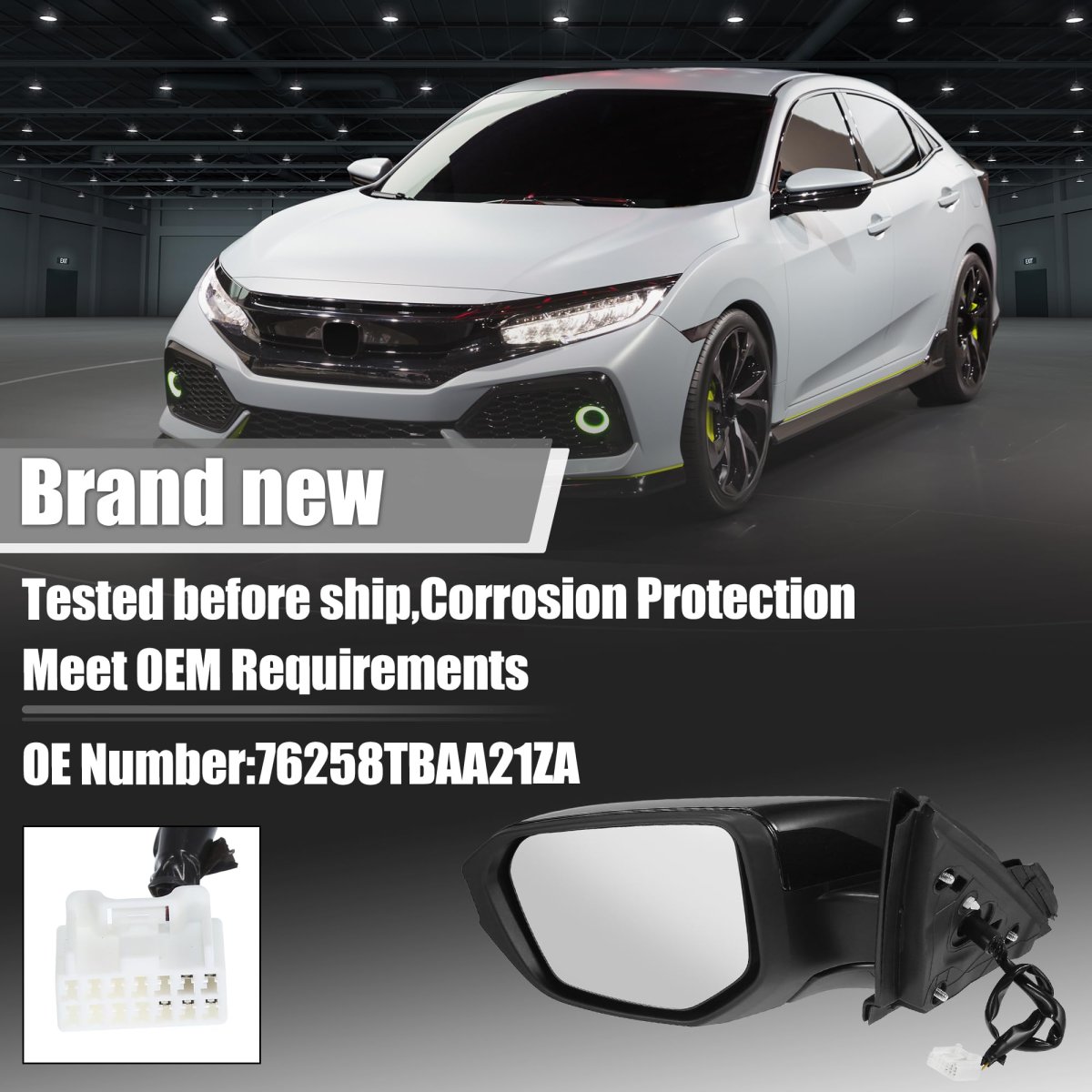 Left Driver Side Door Mirror Assembly For Honda Civic 2016 2021 Us Built Models Power Glass Heated Manual Folding 5 Pins Black