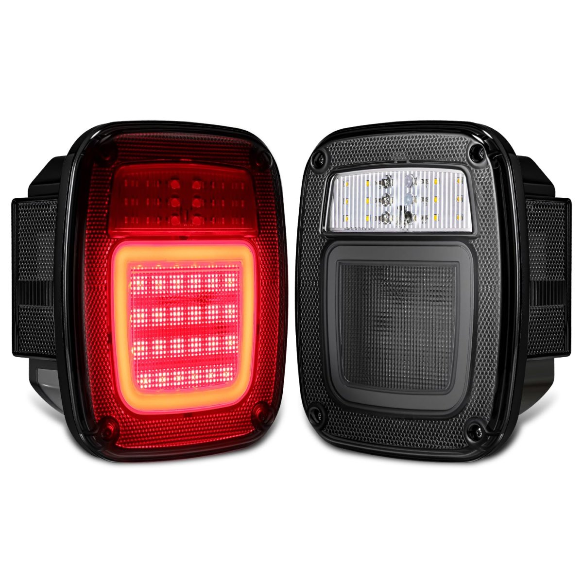 Led Tail Lights Assembly Rear Combination Stop Turn Halo Glow With Reverse Marker License Light For Wrangler Tj Yj Cj F Series