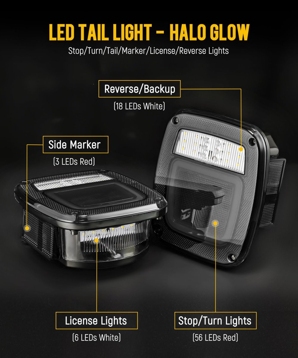 Led Tail Lights Assembly Rear Combination Stop Turn Halo Glow With Reverse Marker License Light For Wrangler Tj Yj Cj F Series