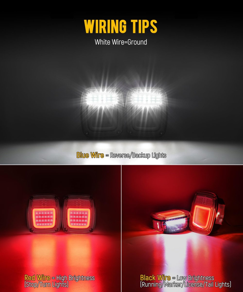 Led Tail Lights Assembly Rear Combination Stop Turn Halo Glow With Reverse Marker License Light For Wrangler Tj Yj Cj F Series