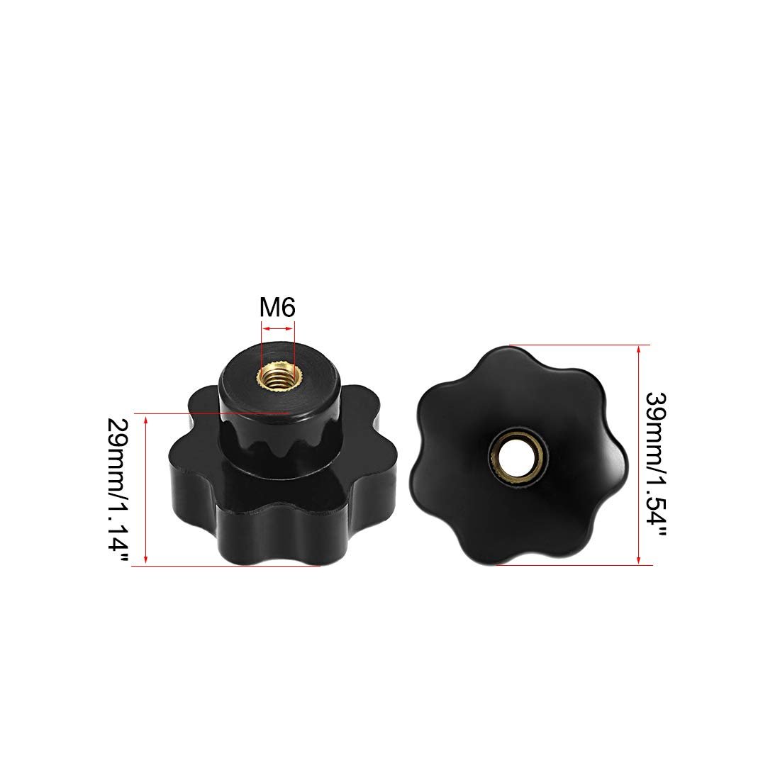 5 Pcs Star Knob Grip Handle M6 Diameter Brass Insert Female Thread Black