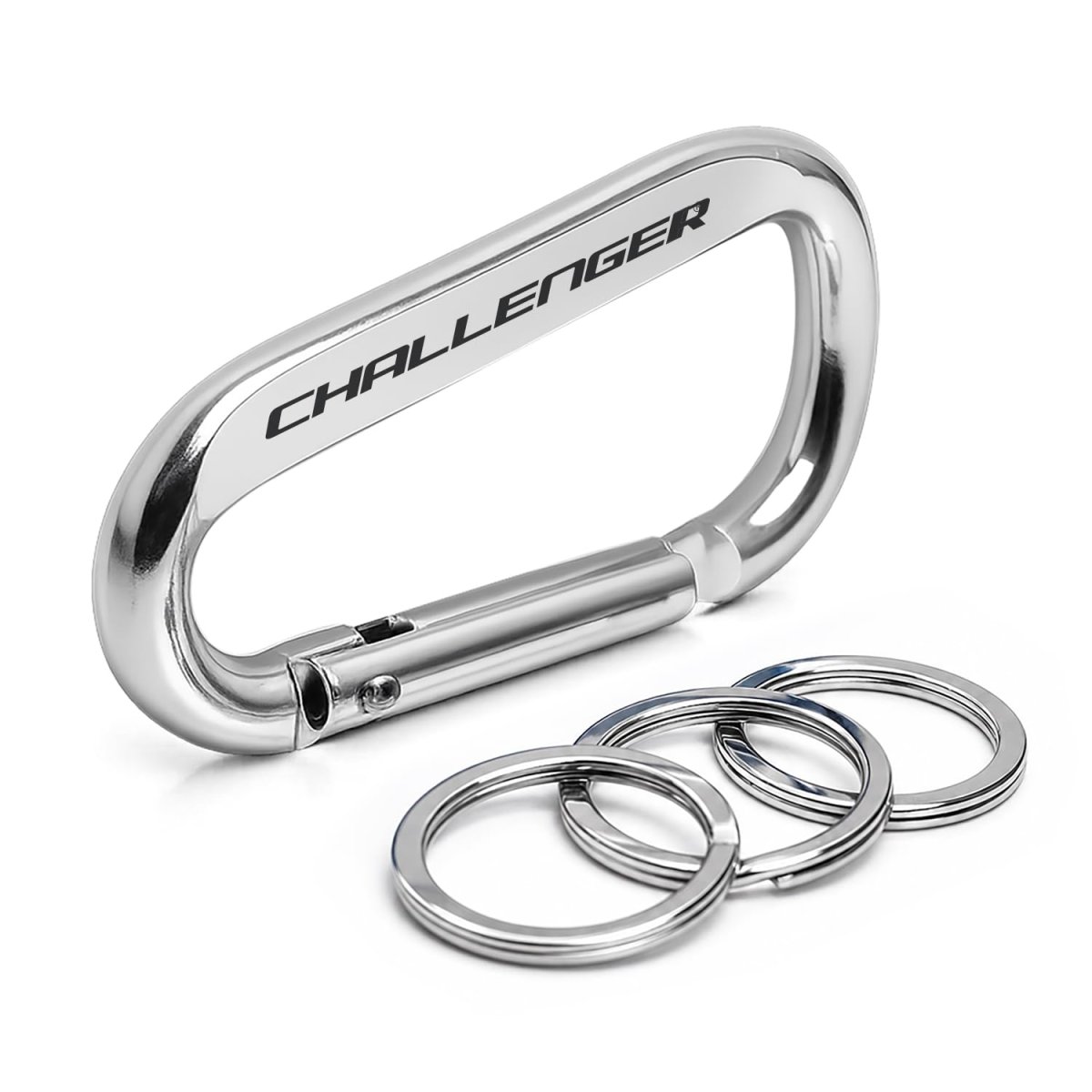 Officially Licensed Dodge Challenger Laser Etched Silver Metal Carabiner Keychain With Split Key Rings 3 In X 1 5