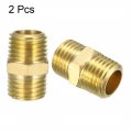 Uxcell Brass Pipe Fitting Hex Nipple 1 4 Npt X Male Pack Of 2