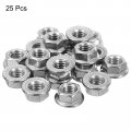Uxcell 3 8-16 Serrated Flange Hex Lock Nuts 25pcs 304 Stainless Steel Non-slip Hexagon Nut Full Thread Bright Finish Silver