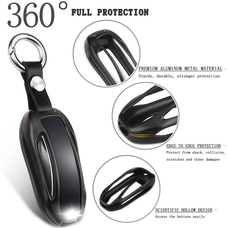Qbuc For Tesla Key Fob Cover With Keychain Model X Keyless Protection Case Smart Remote Accessories Black