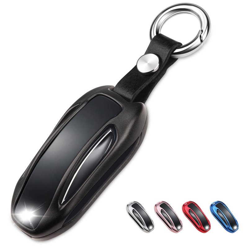 Qbuc For Tesla Key Fob Cover With Keychain Model X Keyless Protection Case Smart Remote Accessories Black