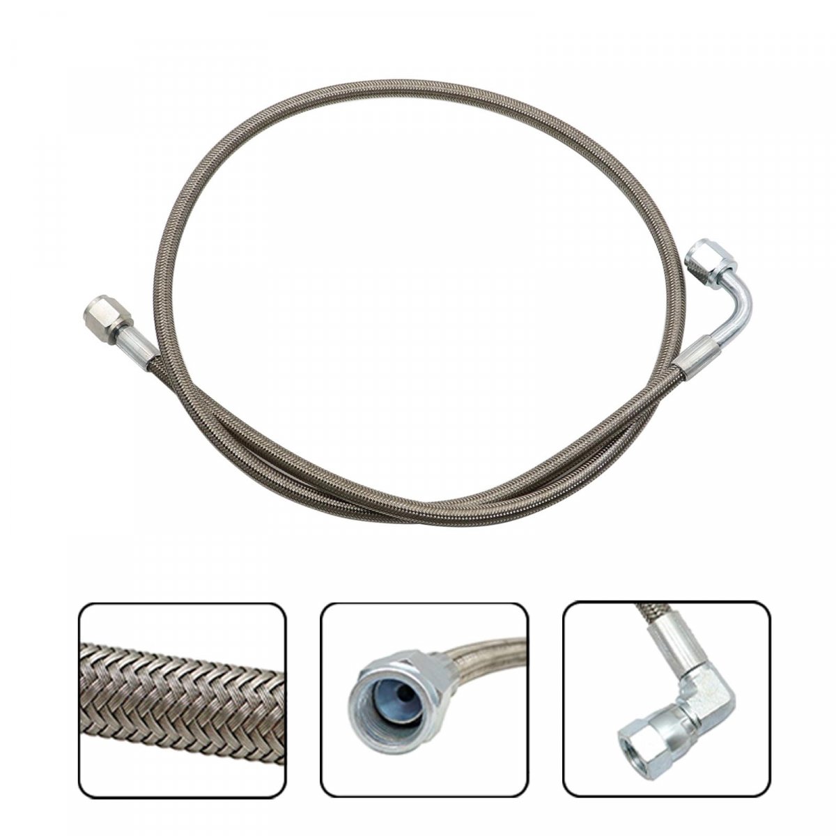 36 In 4an Turbo Oil Feed Line Stainless Steel Braided Hose With 90 Degrees End And Straight Adapter For Remote Turbocharger