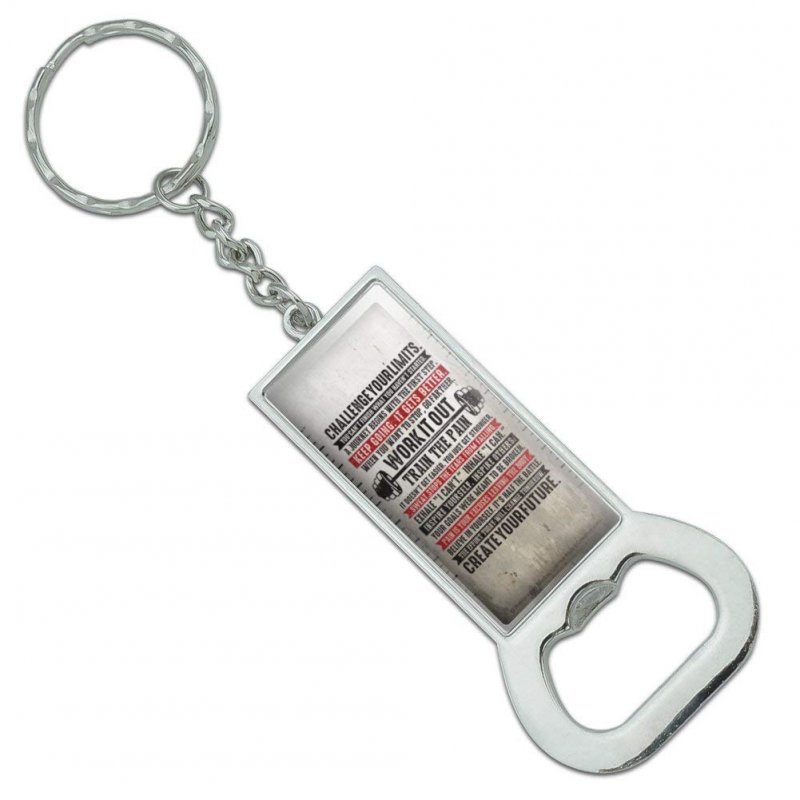 Graphics More Work It Out Train Pain Motivational Inspirational Keychain Rectangle Chrome Plated Metal Bottle Cap Opener