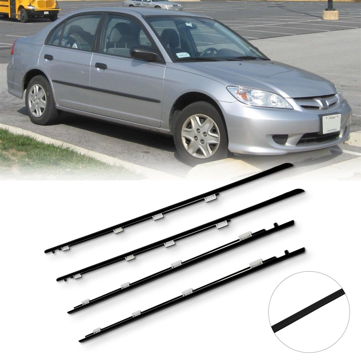 4pcs Window Molding Trim For 2001 2002 2003 2004 2005 Honda Civic 4 Door Black Weatherstrip Seal 72410 S5a 72450 72910 003