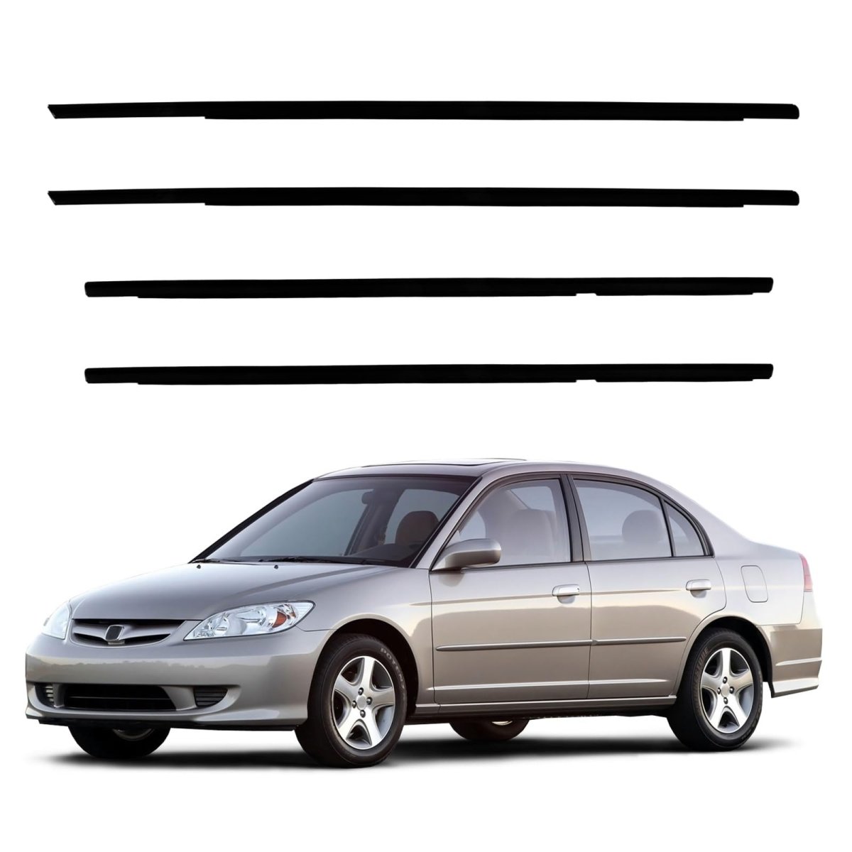 4pcs Window Molding Trim For 2001 2002 2003 2004 2005 Honda Civic 4 Door Black Weatherstrip Seal 72410 S5a 72450 72910 003