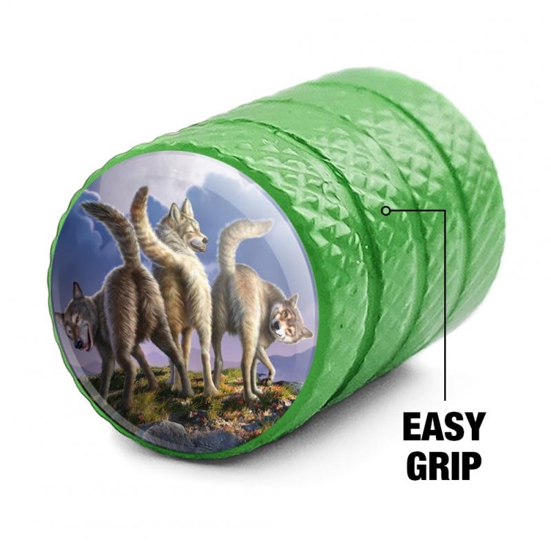 Wolf Pack Moon Valve Stem Caps For Tire Rim Wheel Aluminum Green