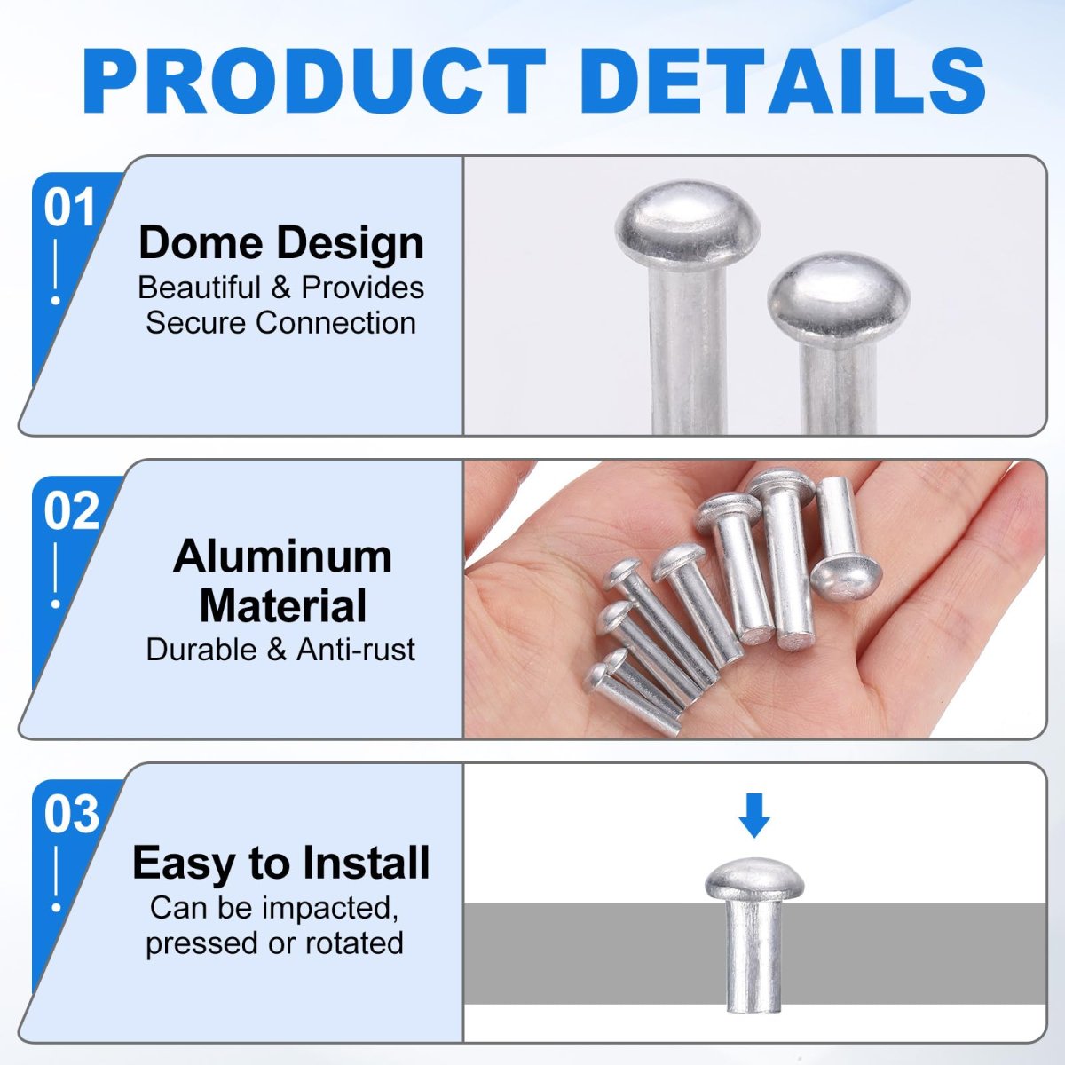 150 Pcs Brazier Head Solid Aluminum Rivets M5 Dia X 8mm Length Round Boat For Repairing Boats Machinery Aircraft Automobile