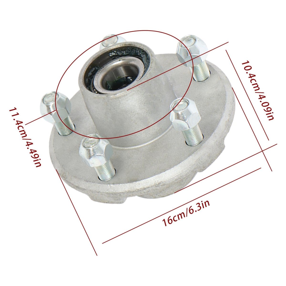 Pre-assembled Galvanized 5 On 4 Inch Trailer Hub Bearing Kit Includes Dust Cap With Rubber Plug