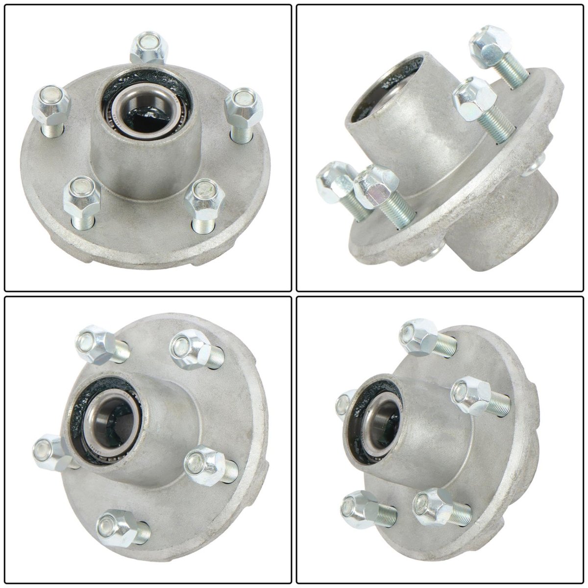 Pre-assembled Galvanized 5 On 4 Inch Trailer Hub Bearing Kit Includes Dust Cap With Rubber Plug